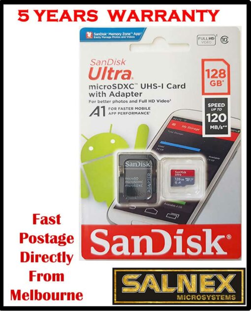 SanDisk Ultra 128GB MicroSDXC UHS-I Memory Card - with SD Card Adaptor