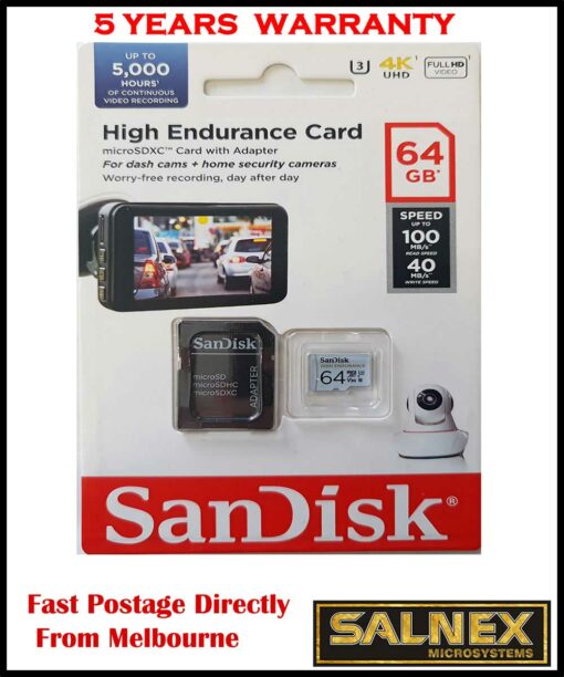 SanDisk 4K High Endurance 64GB MicroSDXC Memory Card - with SD Card Adaptor